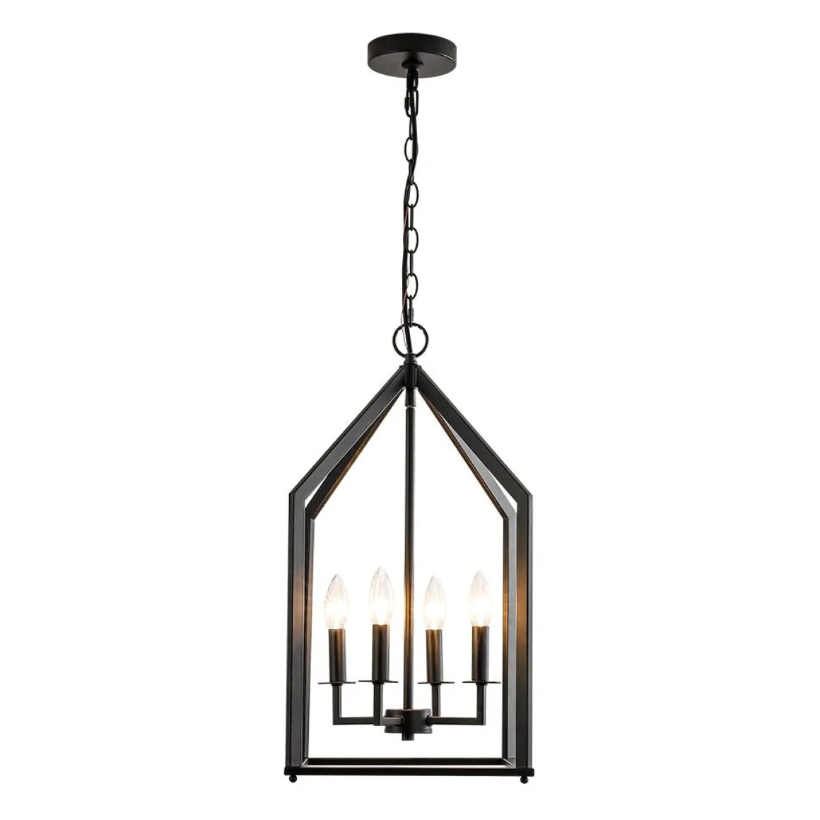 4-light Farmhouse Candle Style Black Lantern Pendant Light