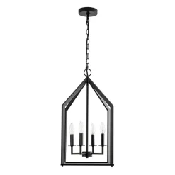 4-light Farmhouse Candle Style Black Lantern Pendant Light