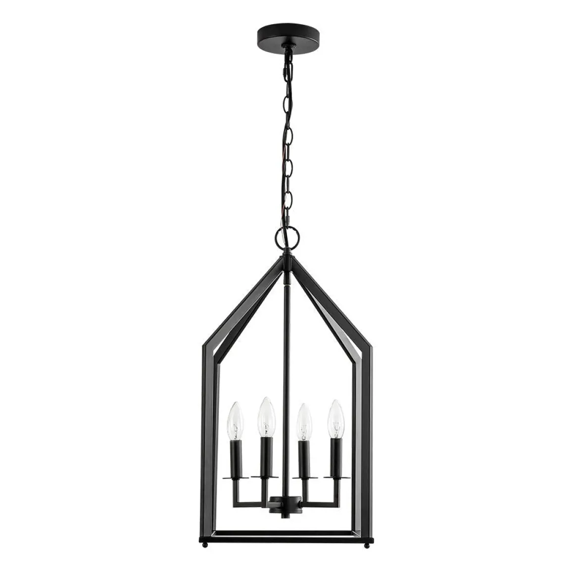 4-light Farmhouse Candle Style Black Lantern Pendant Light