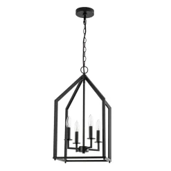 4-light Farmhouse Candle Style Black Lantern Pendant Light