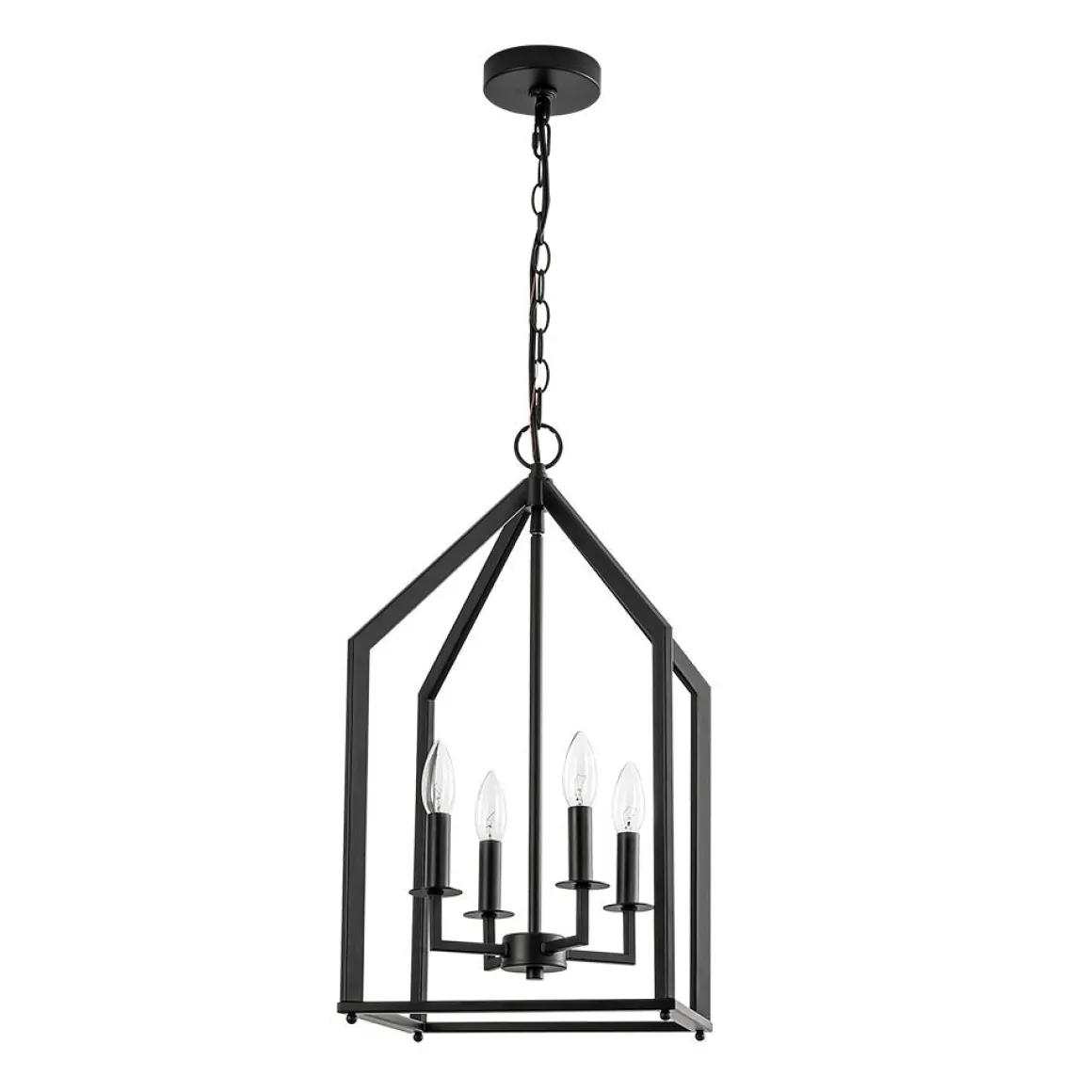 4-light Farmhouse Candle Style Black Lantern Pendant Light