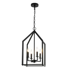 4-light Farmhouse Candle Style Black Lantern Pendant Light