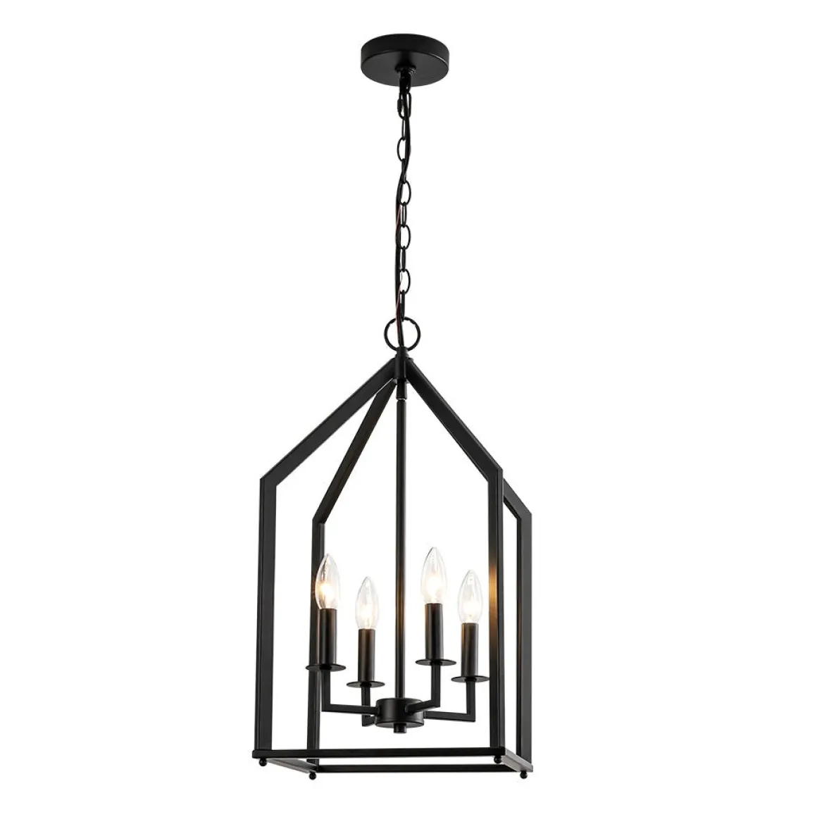 4-light Farmhouse Candle Style Black Lantern Pendant Light