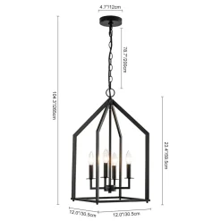 4-light Farmhouse Candle Style Black Lantern Pendant Light