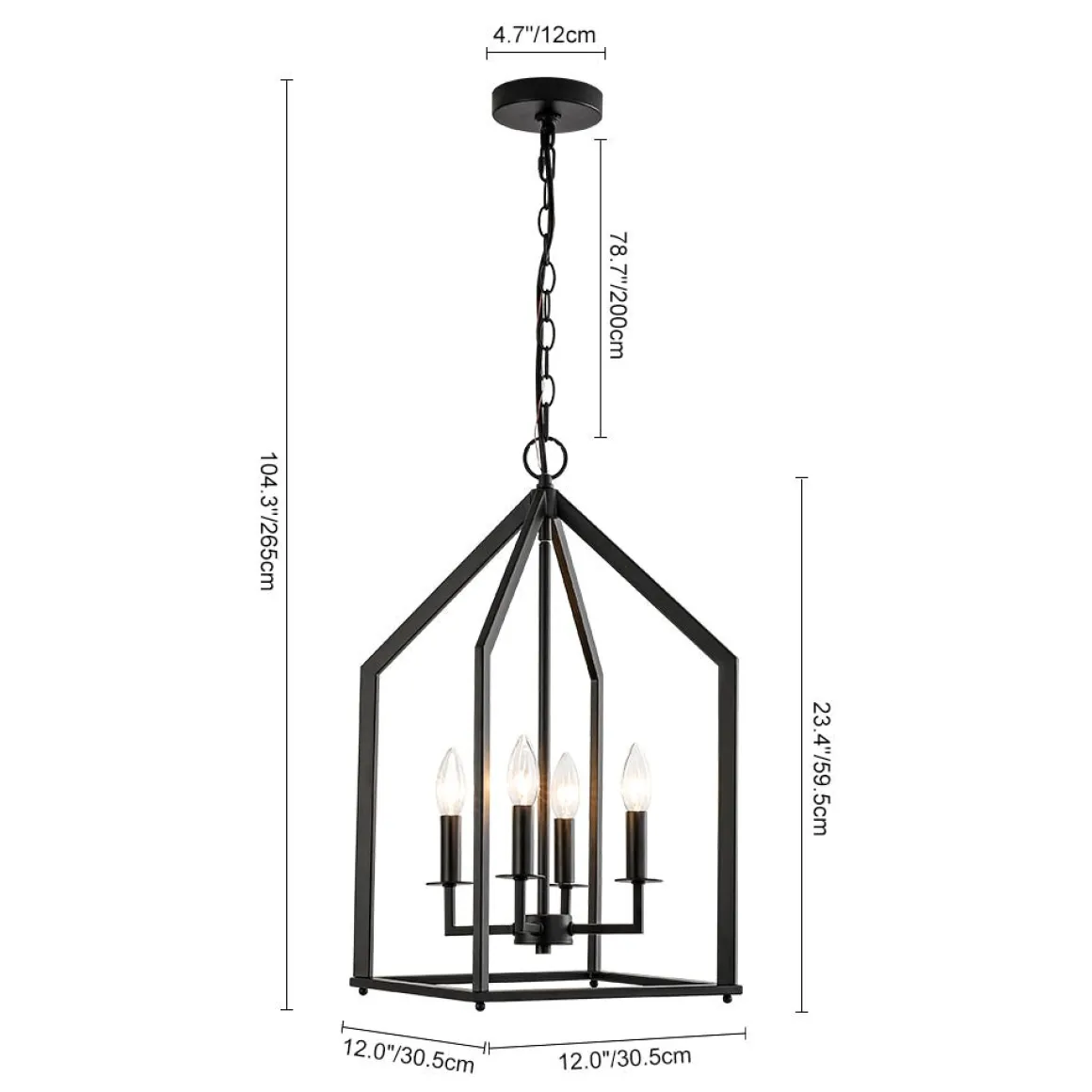 4-light Farmhouse Candle Style Black Lantern Pendant Light