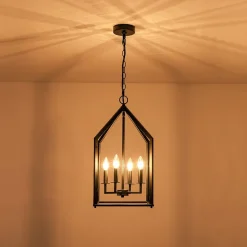 4-light Farmhouse Candle Style Black Lantern Pendant Light