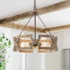 3-Light Farmhouse Open Aged Wood Drum Pendant Light