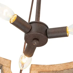 3-Light Farmhouse Open Aged Wood Drum Pendant Light