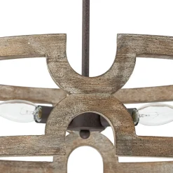 3-Light Farmhouse Open Aged Wood Drum Pendant Light