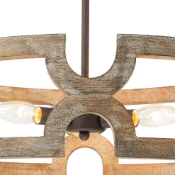 3-Light Farmhouse Open Aged Wood Drum Pendant Light