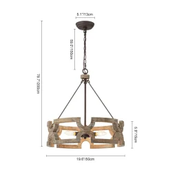 3-Light Farmhouse Open Aged Wood Drum Pendant Light