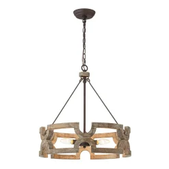 3-Light Farmhouse Open Aged Wood Drum Pendant Light