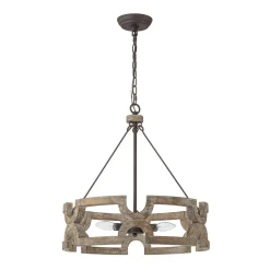 3-Light Farmhouse Open Aged Wood Drum Pendant Light