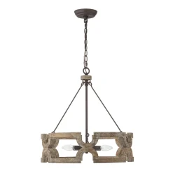 3-Light Farmhouse Open Aged Wood Drum Pendant Light