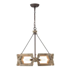 3-Light Farmhouse Open Aged Wood Drum Pendant Light