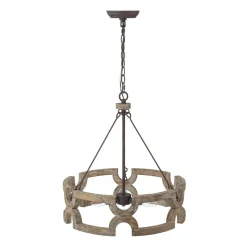 3-Light Farmhouse Open Aged Wood Drum Pendant Light