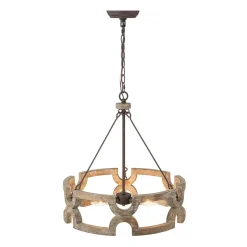 3-Light Farmhouse Open Aged Wood Drum Pendant Light