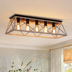 5-Light Farmhouse Rectangular Cage Semi Flush Mount