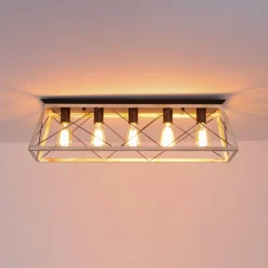 5-Light Farmhouse Rectangular Cage Semi Flush Mount