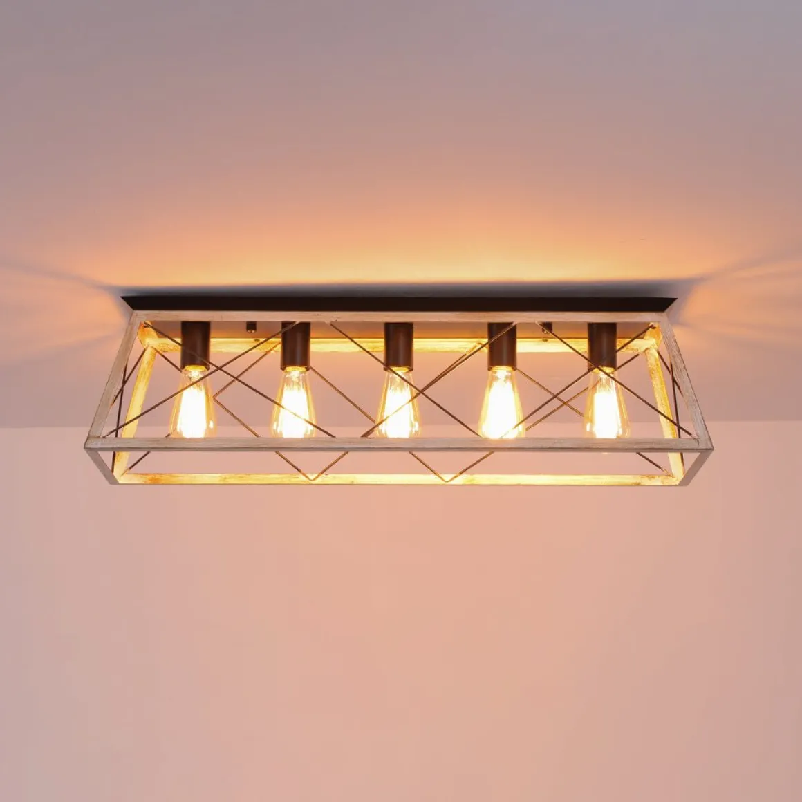 5-Light Farmhouse Rectangular Cage Semi Flush Mount