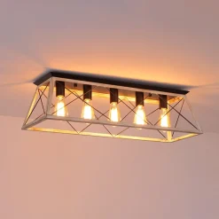 5-Light Farmhouse Rectangular Cage Semi Flush Mount