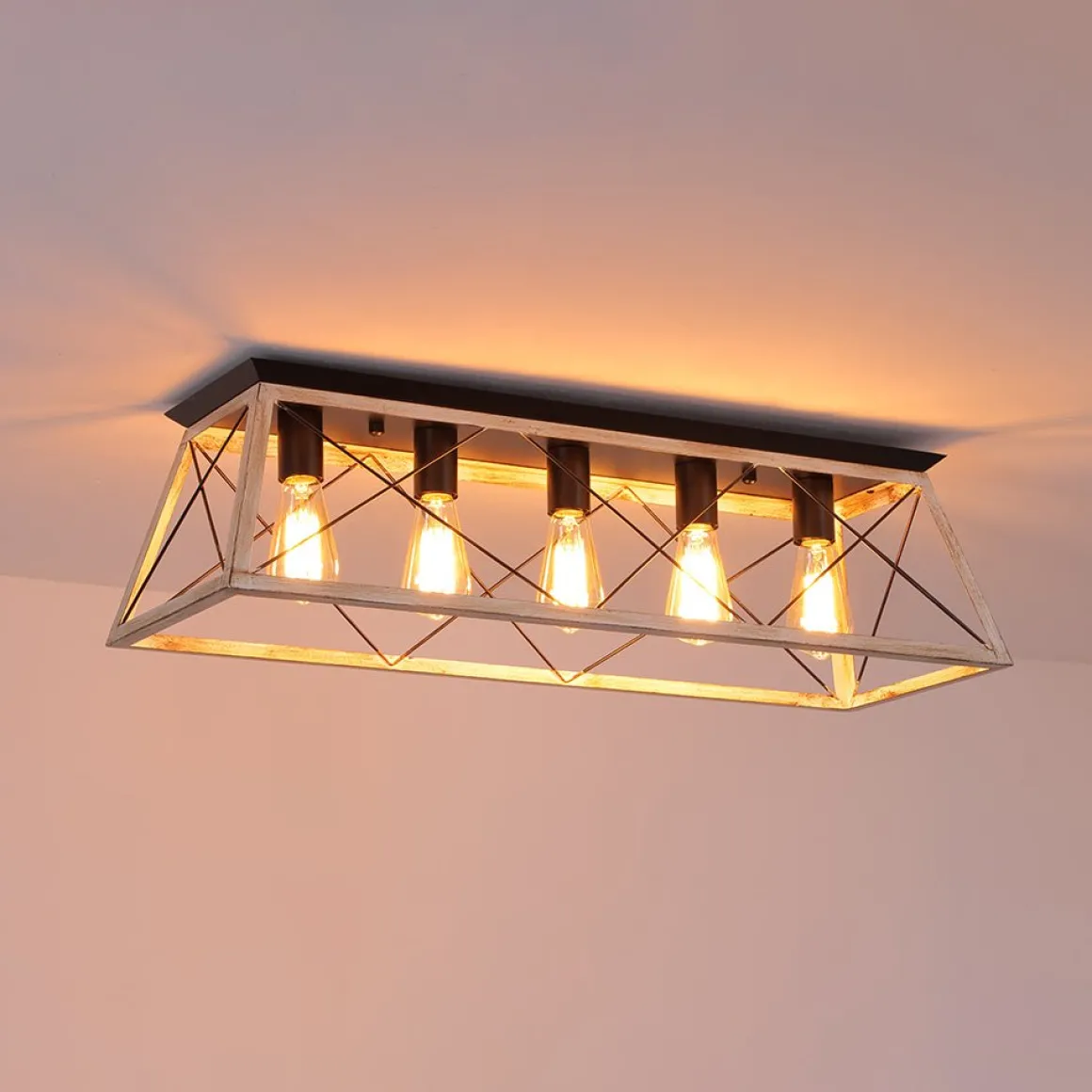 5-Light Farmhouse Rectangular Cage Semi Flush Mount