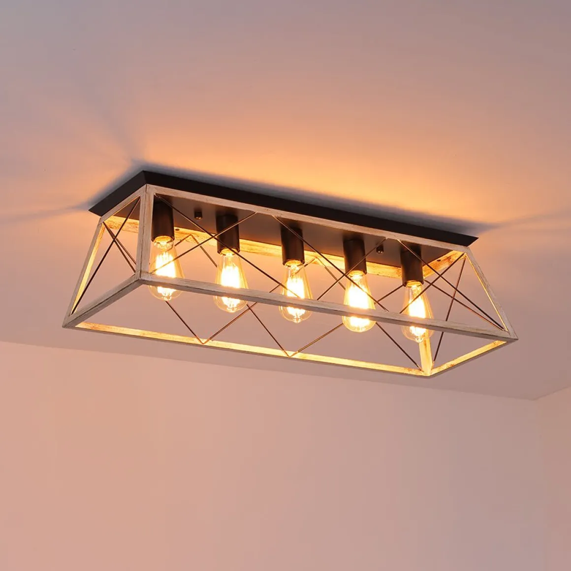 5-Light Farmhouse Rectangular Cage Semi Flush Mount