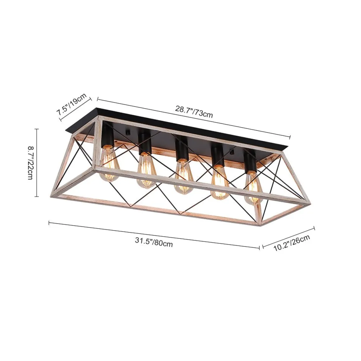 5-Light Farmhouse Rectangular Cage Semi Flush Mount