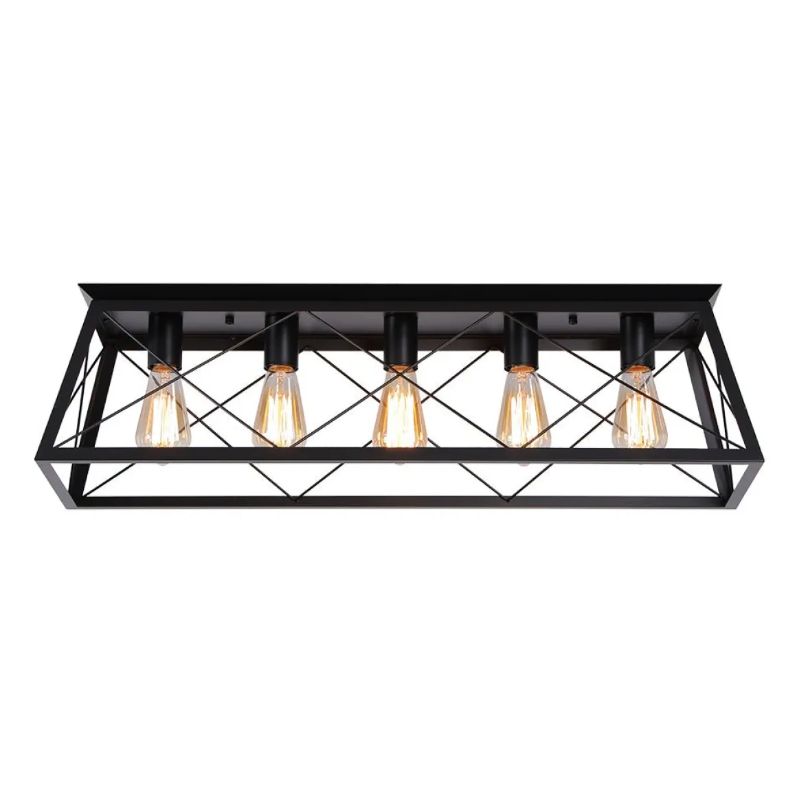 5-Light Farmhouse Rectangular Cage Semi Flush Mount