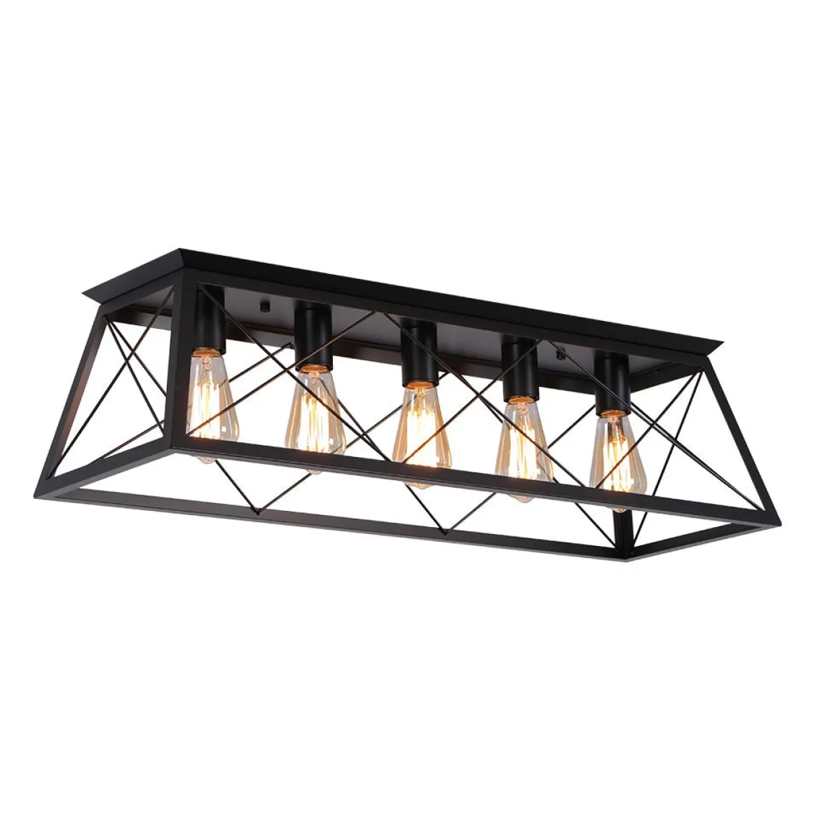 5-Light Farmhouse Rectangular Cage Semi Flush Mount