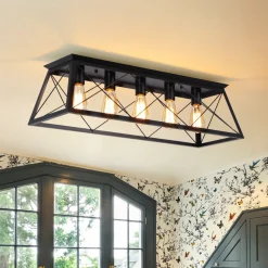 5-Light Farmhouse Rectangular Cage Semi Flush Mount
