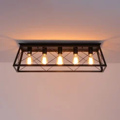 5-Light Farmhouse Rectangular Cage Semi Flush Mount