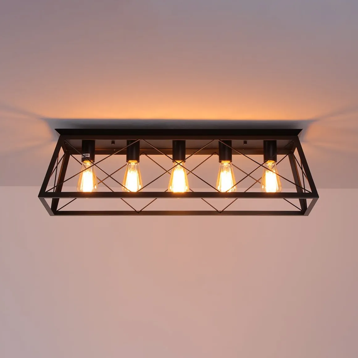5-Light Farmhouse Rectangular Cage Semi Flush Mount