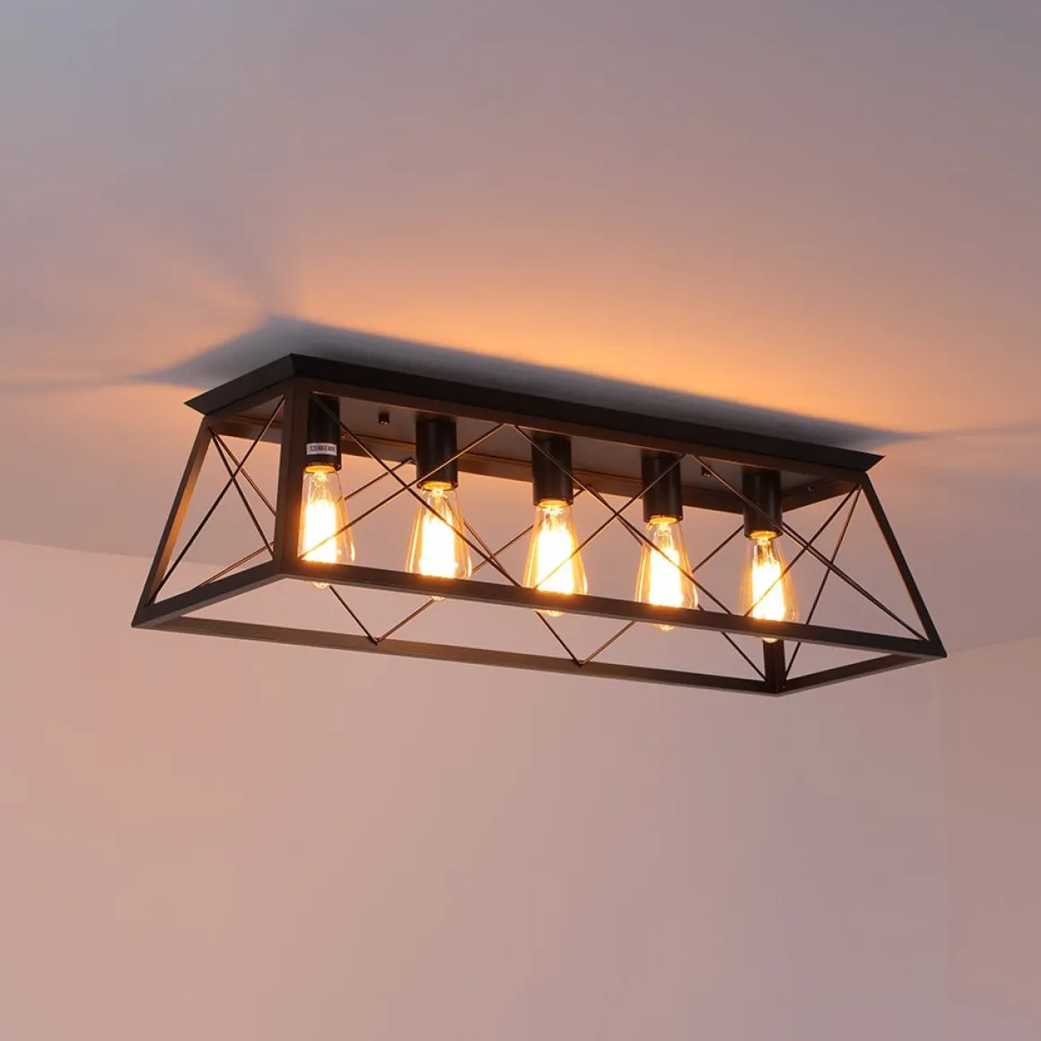 5-Light Farmhouse Rectangular Cage Semi Flush Mount