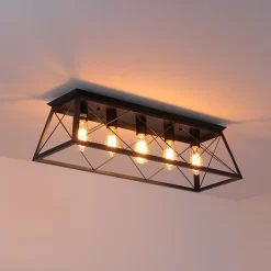 5-Light Farmhouse Rectangular Cage Semi Flush Mount