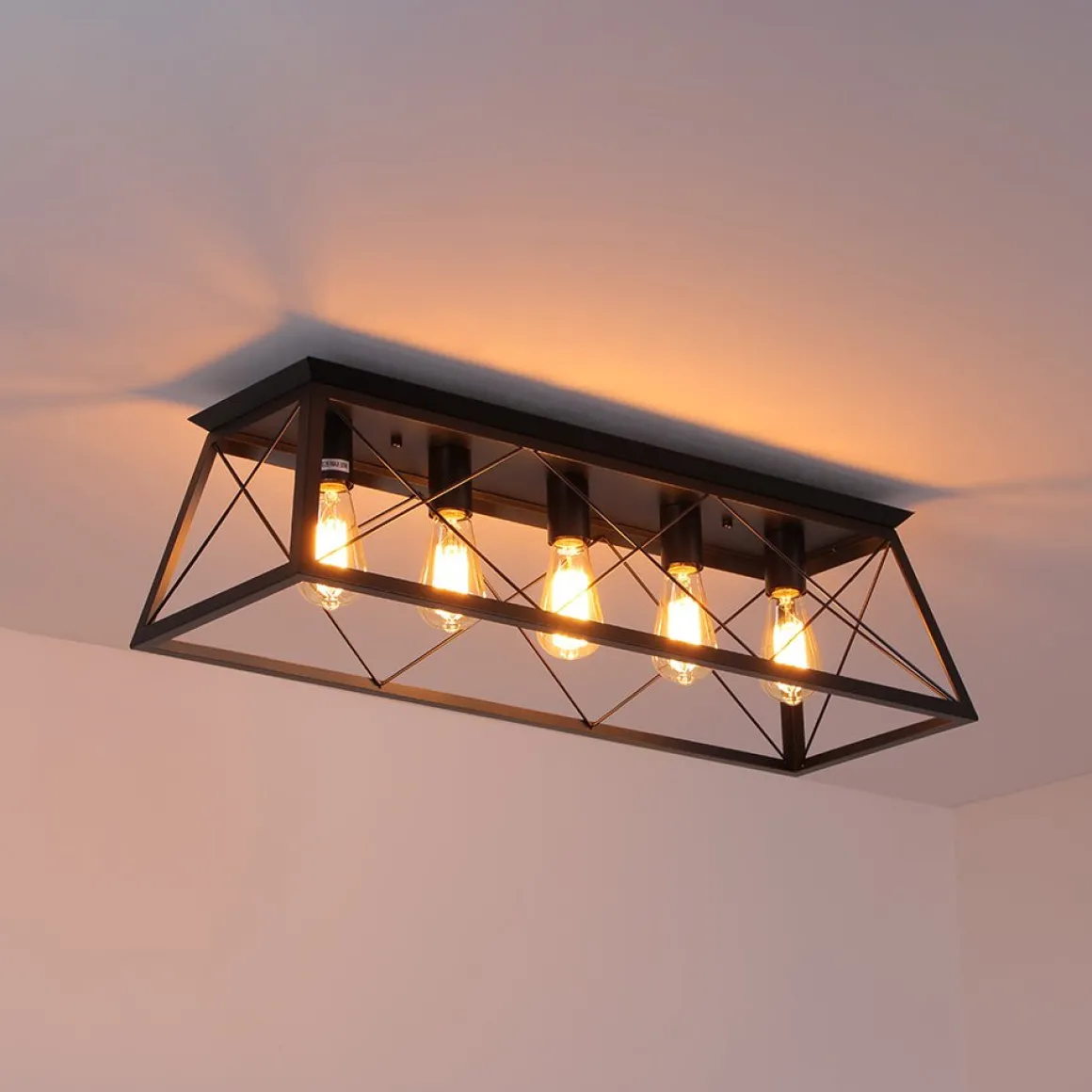 5-Light Farmhouse Rectangular Cage Semi Flush Mount