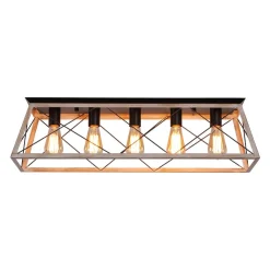 5-Light Farmhouse Rectangular Cage Semi Flush Mount