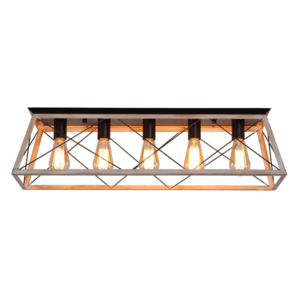5-Light Farmhouse Rectangular Cage Semi Flush Mount