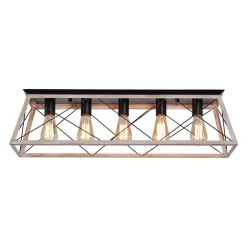 5-Light Farmhouse Rectangular Cage Semi Flush Mount