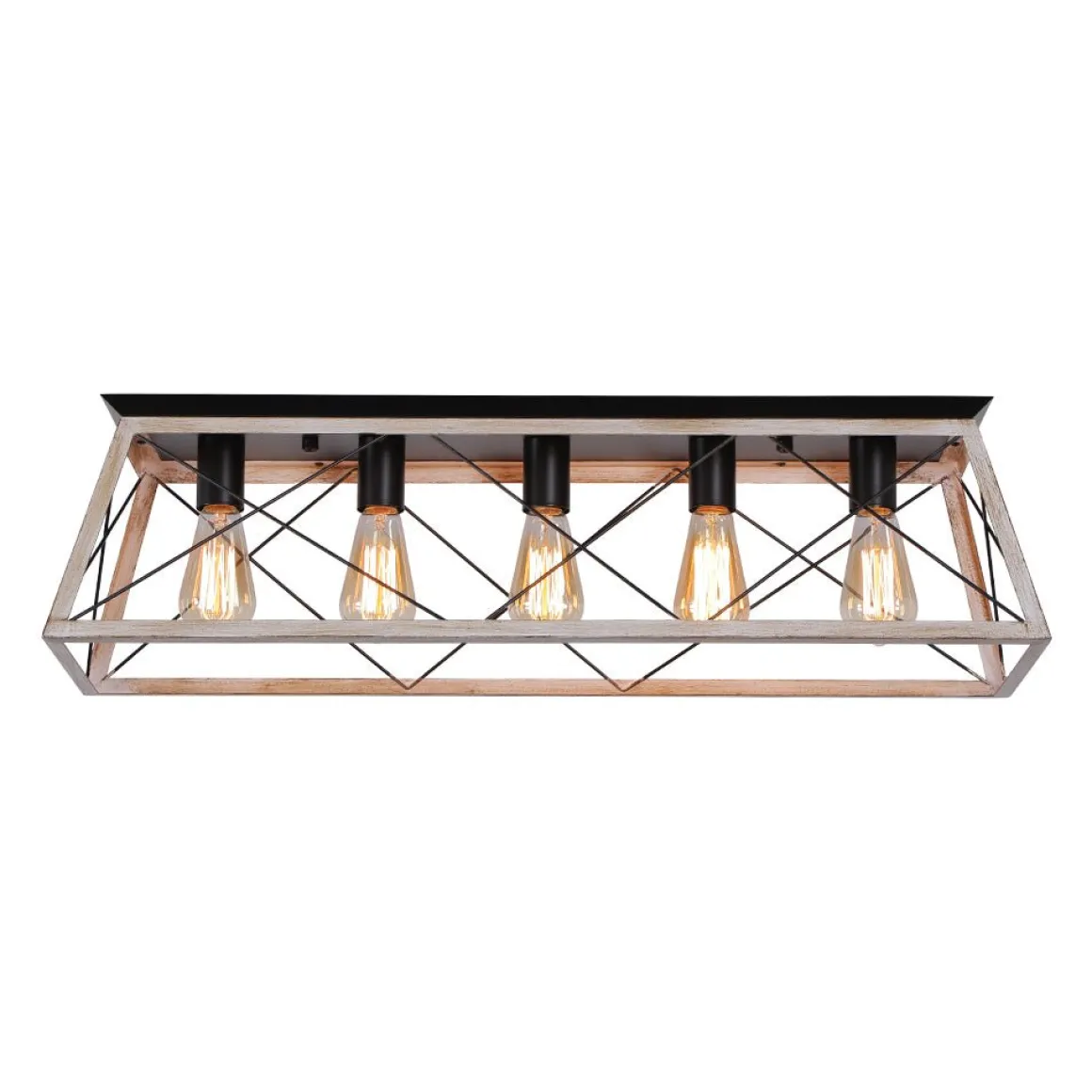5-Light Farmhouse Rectangular Cage Semi Flush Mount