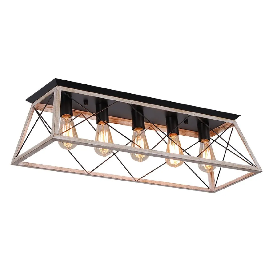 5-Light Farmhouse Rectangular Cage Semi Flush Mount