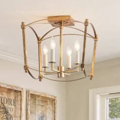 4-light French Antique Candle Style Lantern Semi Flush
