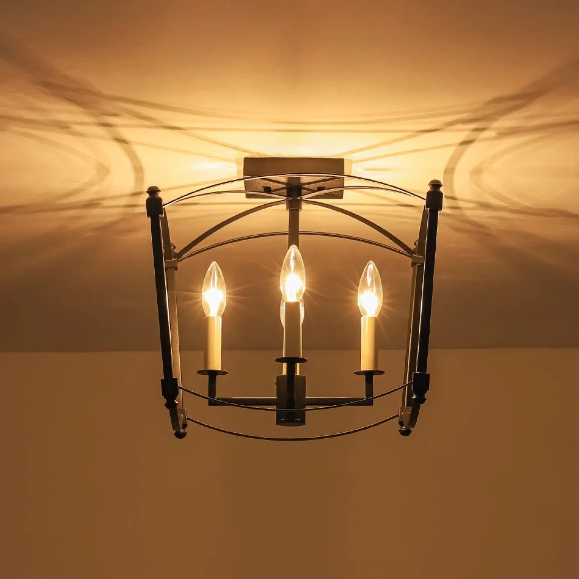4-light French Antique Candle Style Lantern Semi Flush