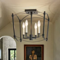 4-light French Antique Candle Style Lantern Semi Flush