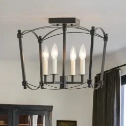 4-light French Antique Candle Style Lantern Semi Flush