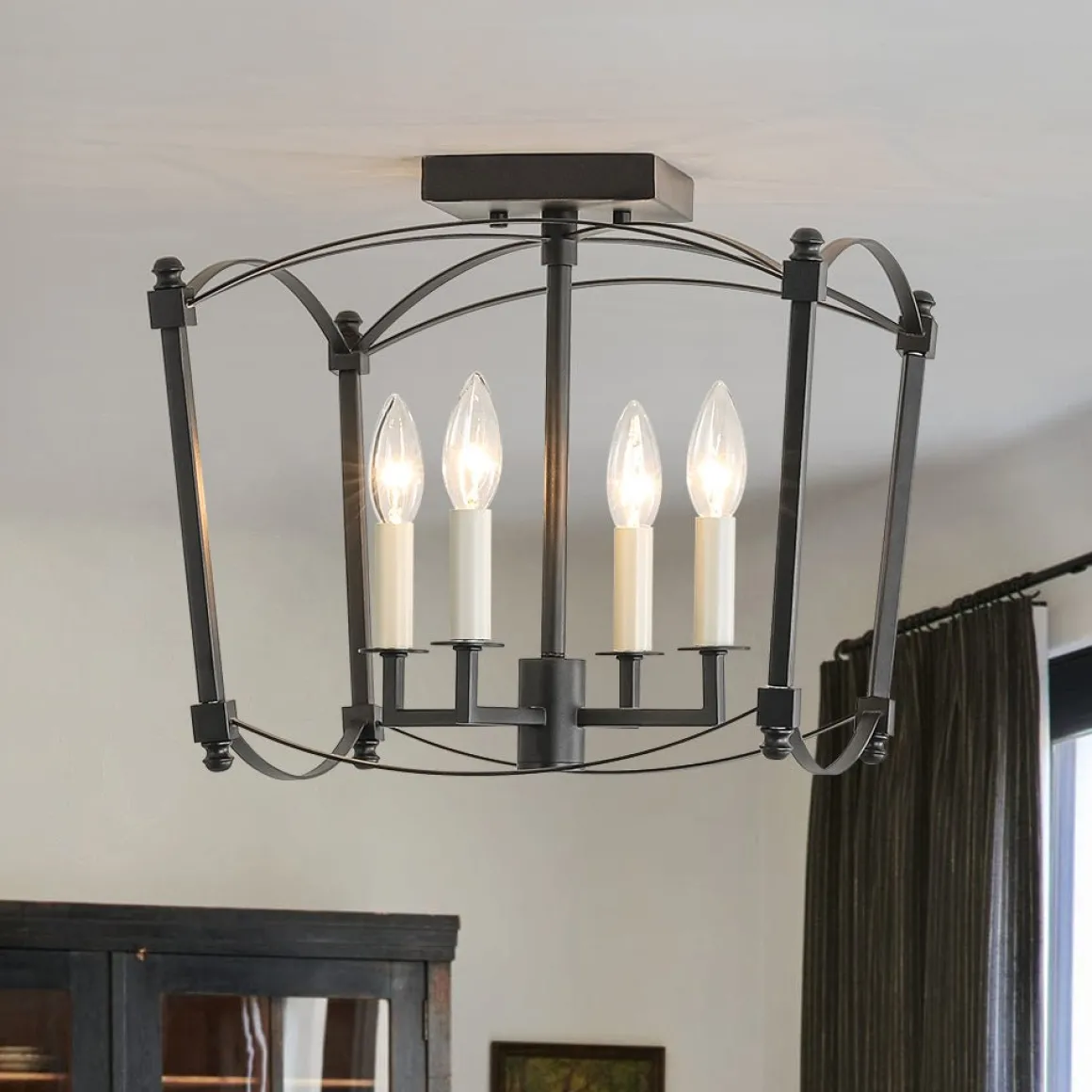 4-light French Antique Candle Style Lantern Semi Flush
