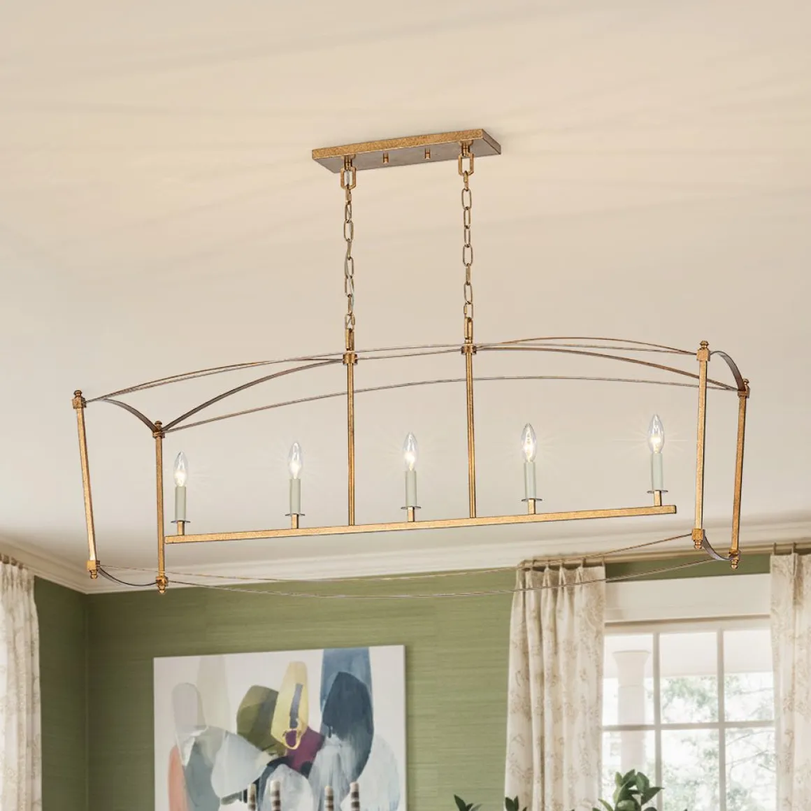 5-light French Antique Candle Wide Lantern Island Chandelier