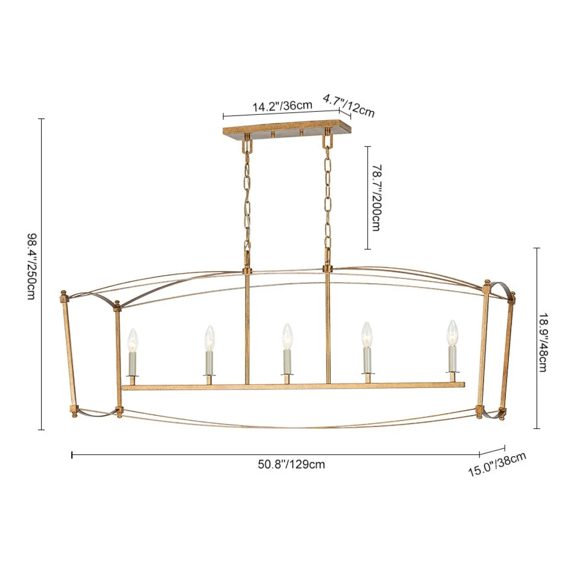 5-light French Antique Candle Wide Lantern Island Chandelier