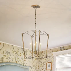 4-light French Antique Gold Candle Square Lantern Chandelier