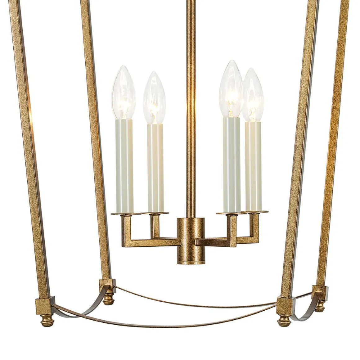 4-light French Antique Gold Candle Square Lantern Chandelier